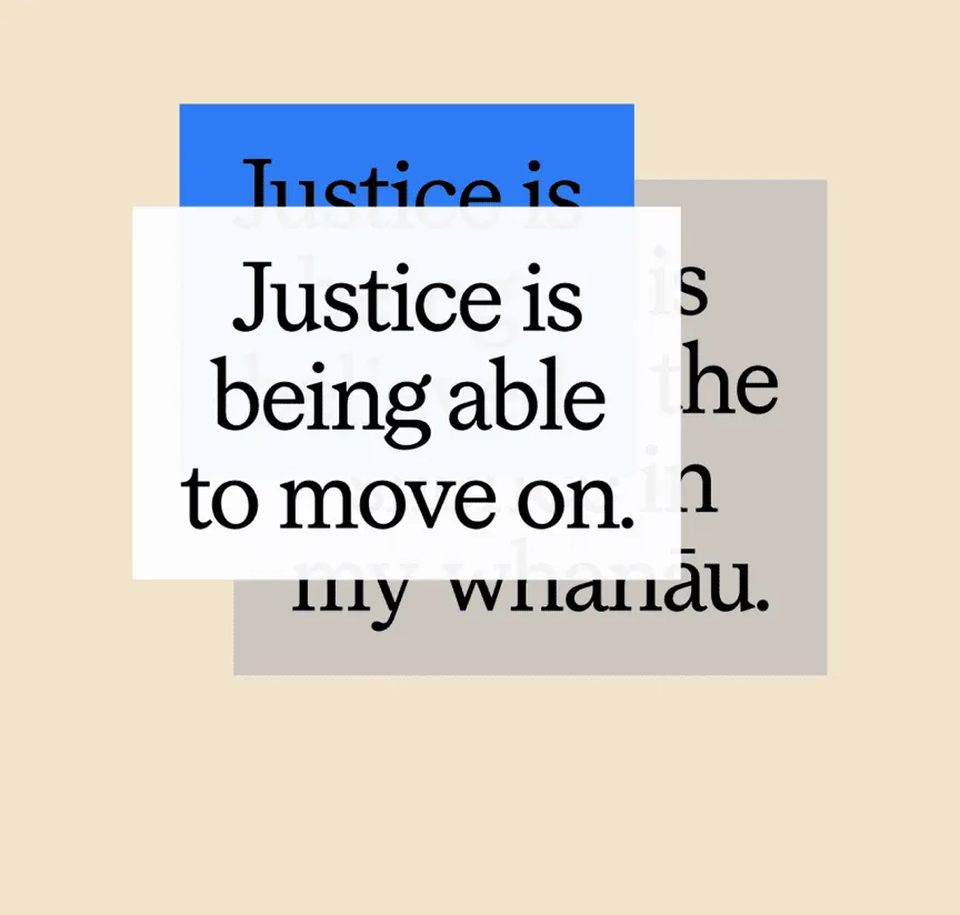 A typographic illustration that says "Justice is being able to move on." 